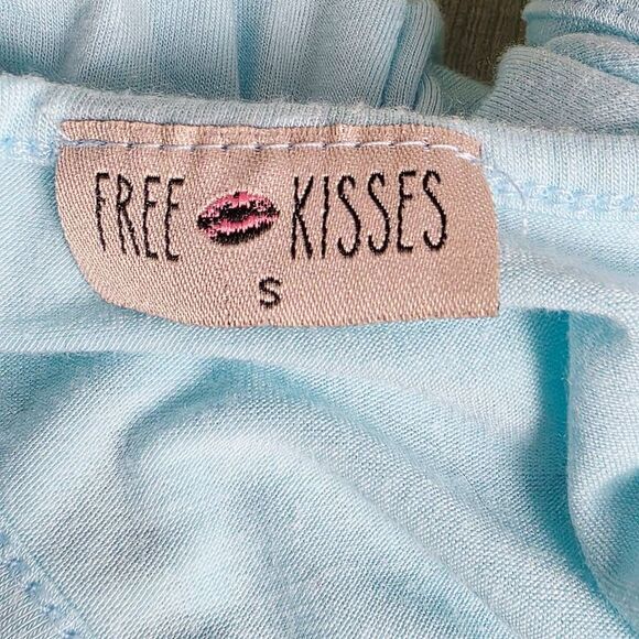 Free Kisses Aqua Blue Ruffle Sequin Tank Top Size S Made in USA - Picture 5 of 7